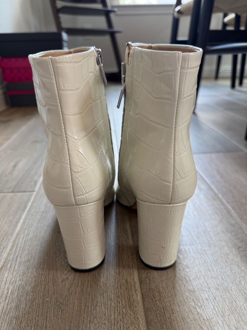 Marc Fisher White Croc-Embossed Pointed Toe Booties - Picture 5 of 9